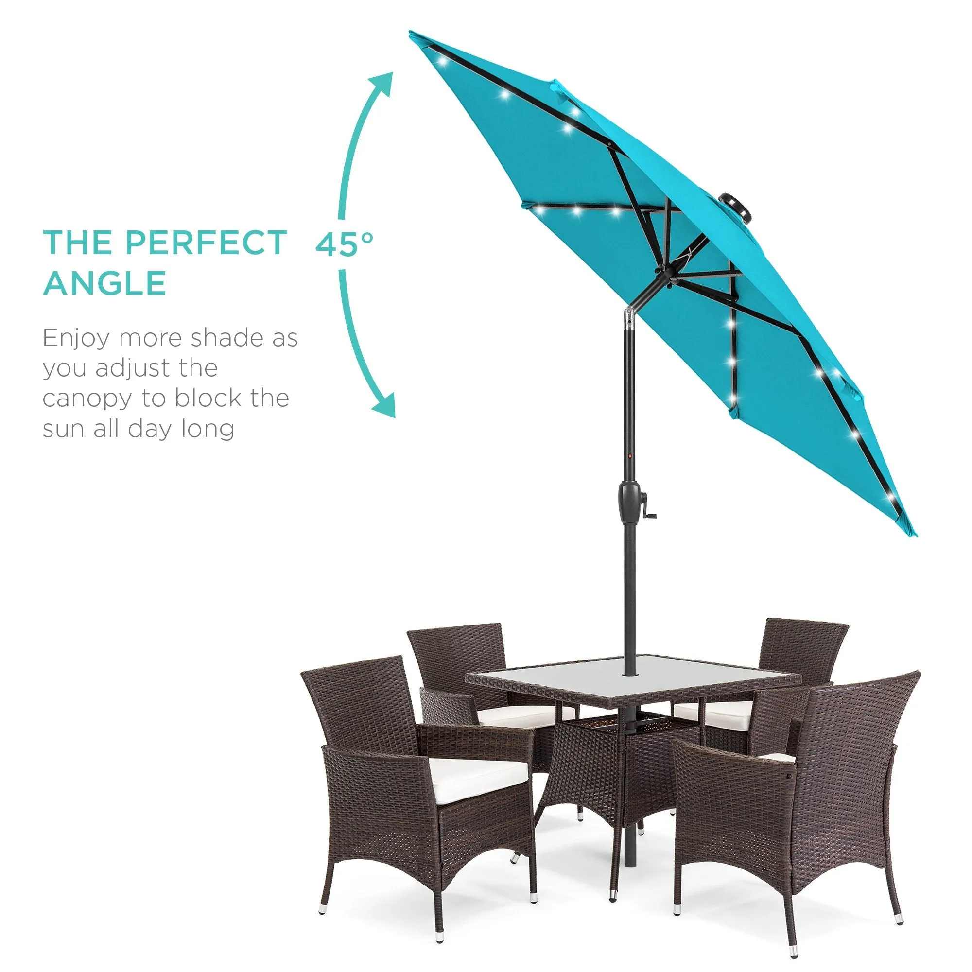 7.5ft Outdoor Solar Patio Umbrella w/ Push Button Tilt, Crank Lift