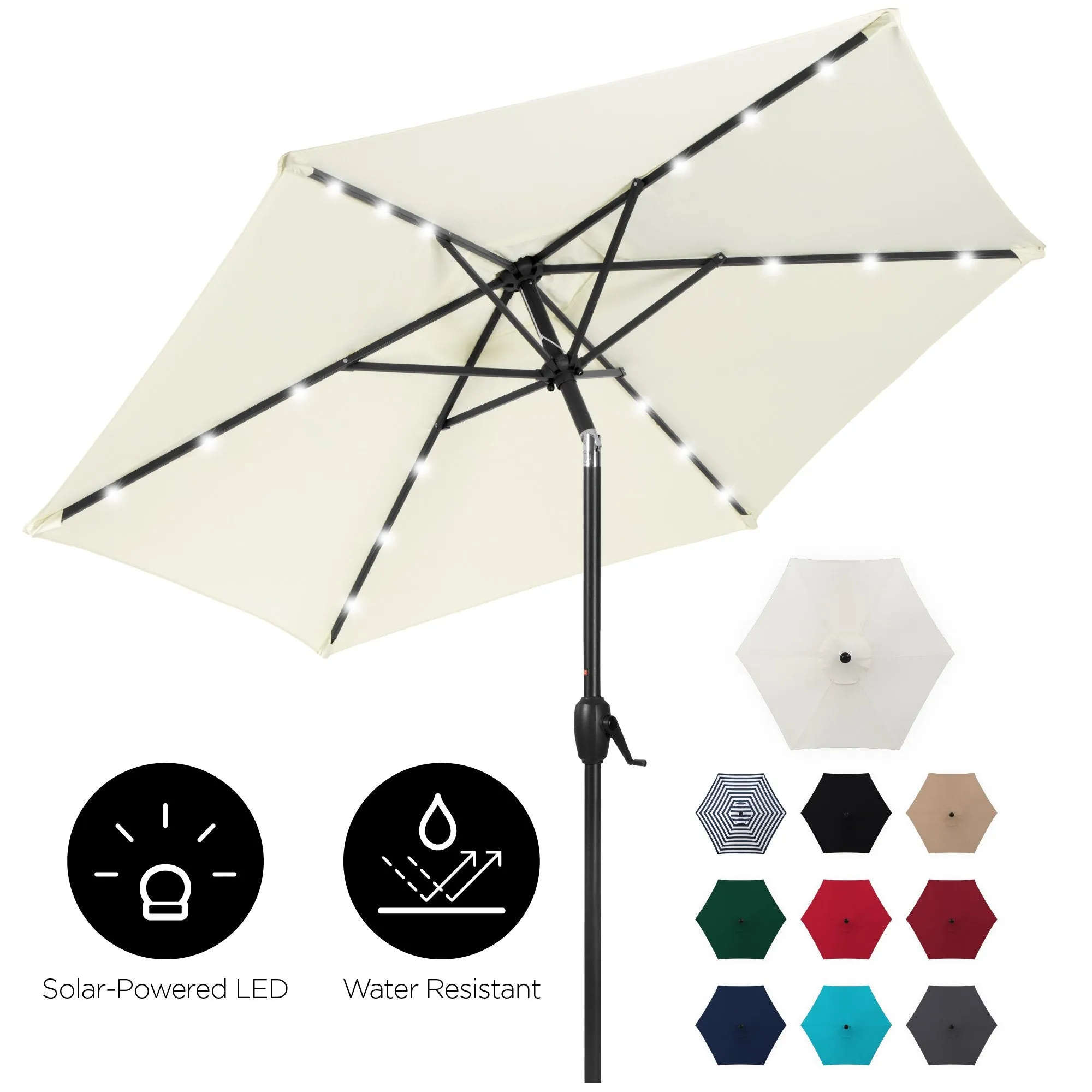 7.5ft Outdoor Solar Patio Umbrella w/ Push Button Tilt, Crank Lift