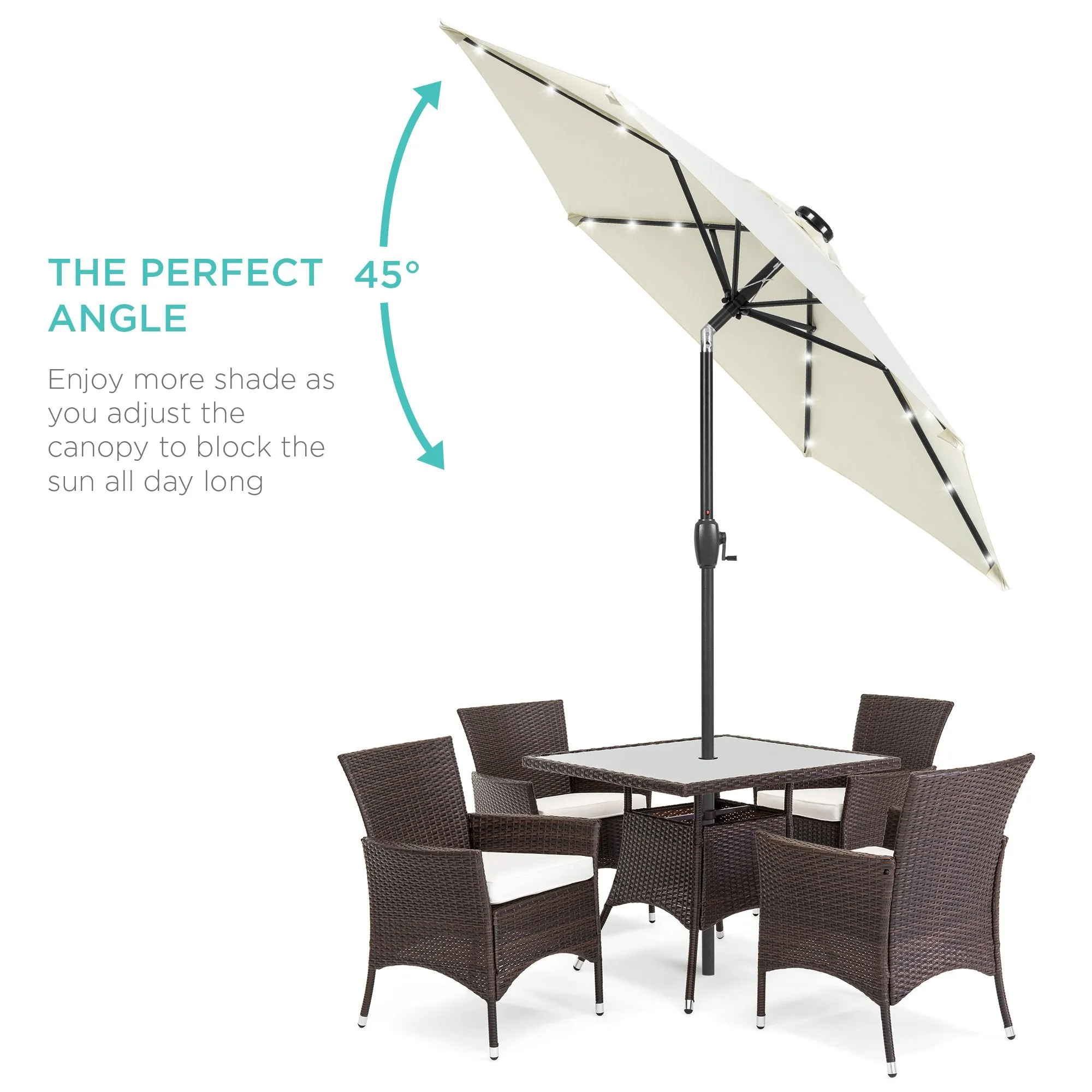 7.5ft Outdoor Solar Patio Umbrella w/ Push Button Tilt, Crank Lift