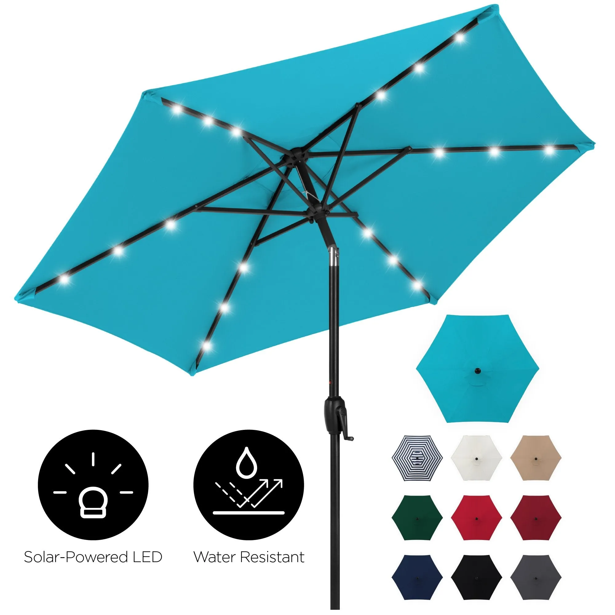 7.5ft Outdoor Solar Patio Umbrella w/ Push Button Tilt, Crank Lift