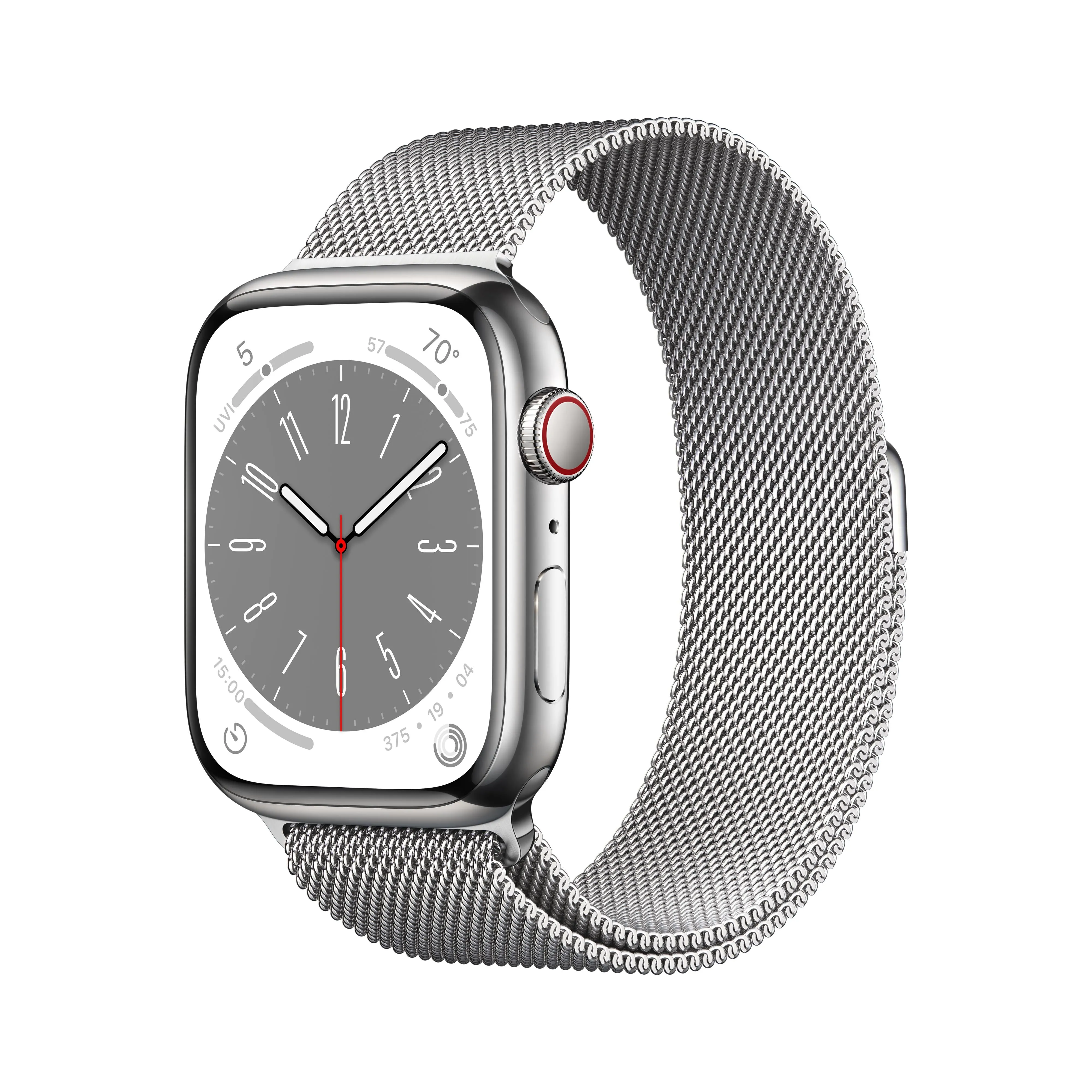 Apple Watch Series 8 GPS   Cellular 45mm Silver Stainless Steel Case with Silver Milanese Loop