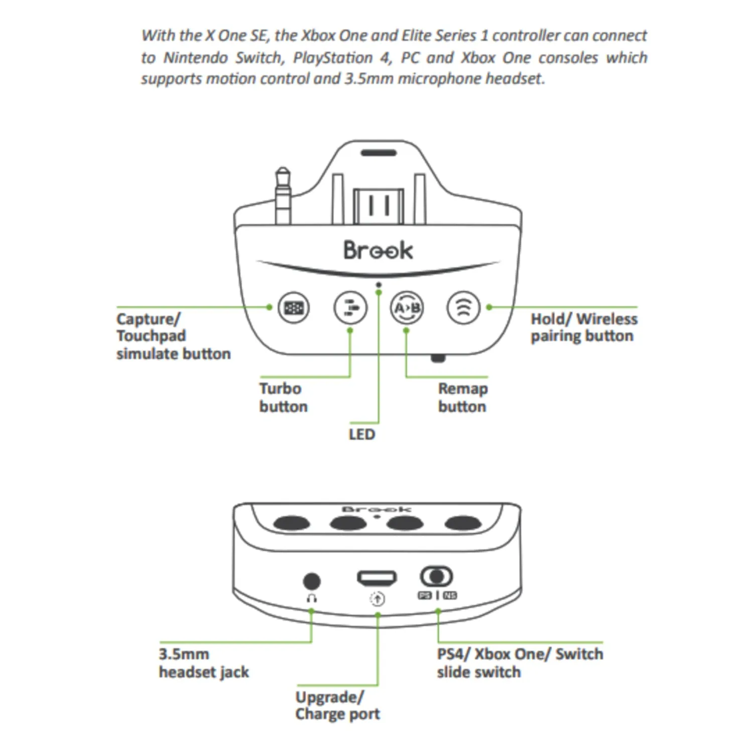 Brook X One SE Adapter for Xbox One/Elite Series 1 Controller to Xbox One/Series S/Series X/Nintendo Switch/PS4/PC (Micro USB Version)