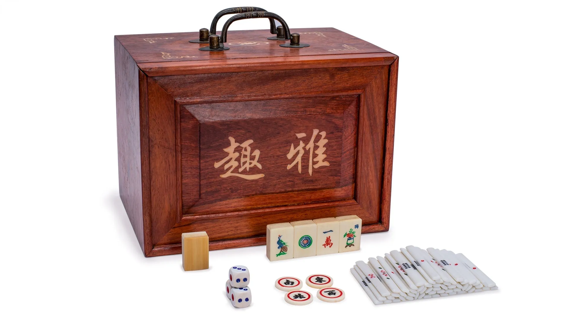 Chinese Rosewood Mahjong Set with 5 Drawer Box