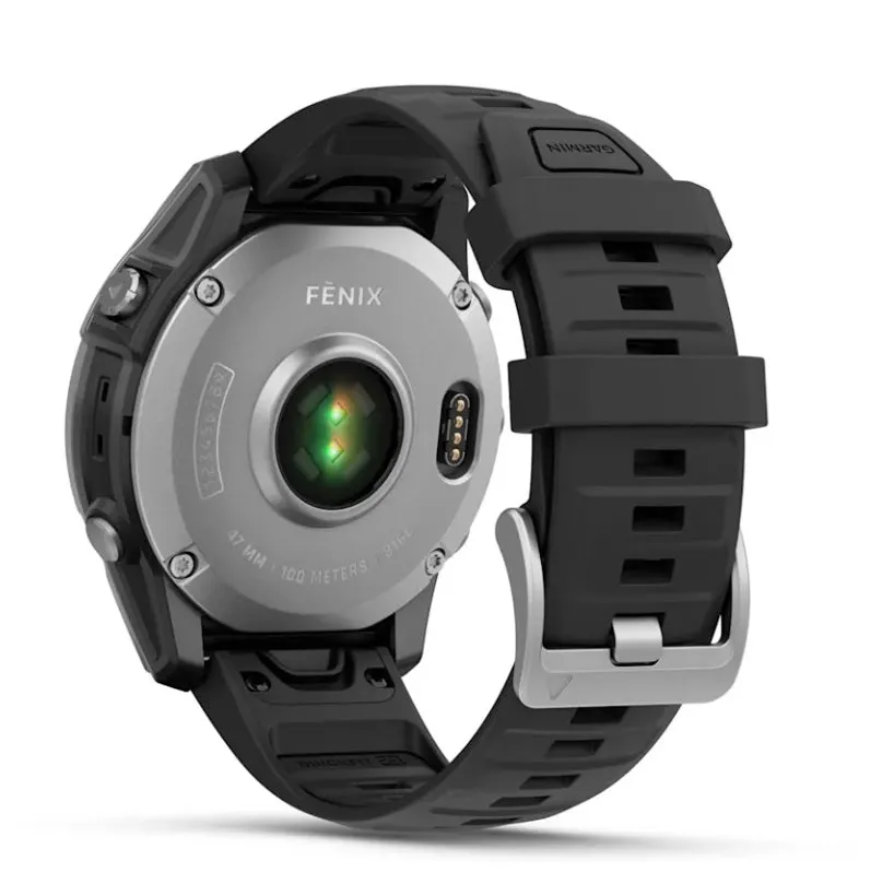 Garmin fenix E GPS Watch 47 mm Amoled Stainless Steel with Black Silicone Band