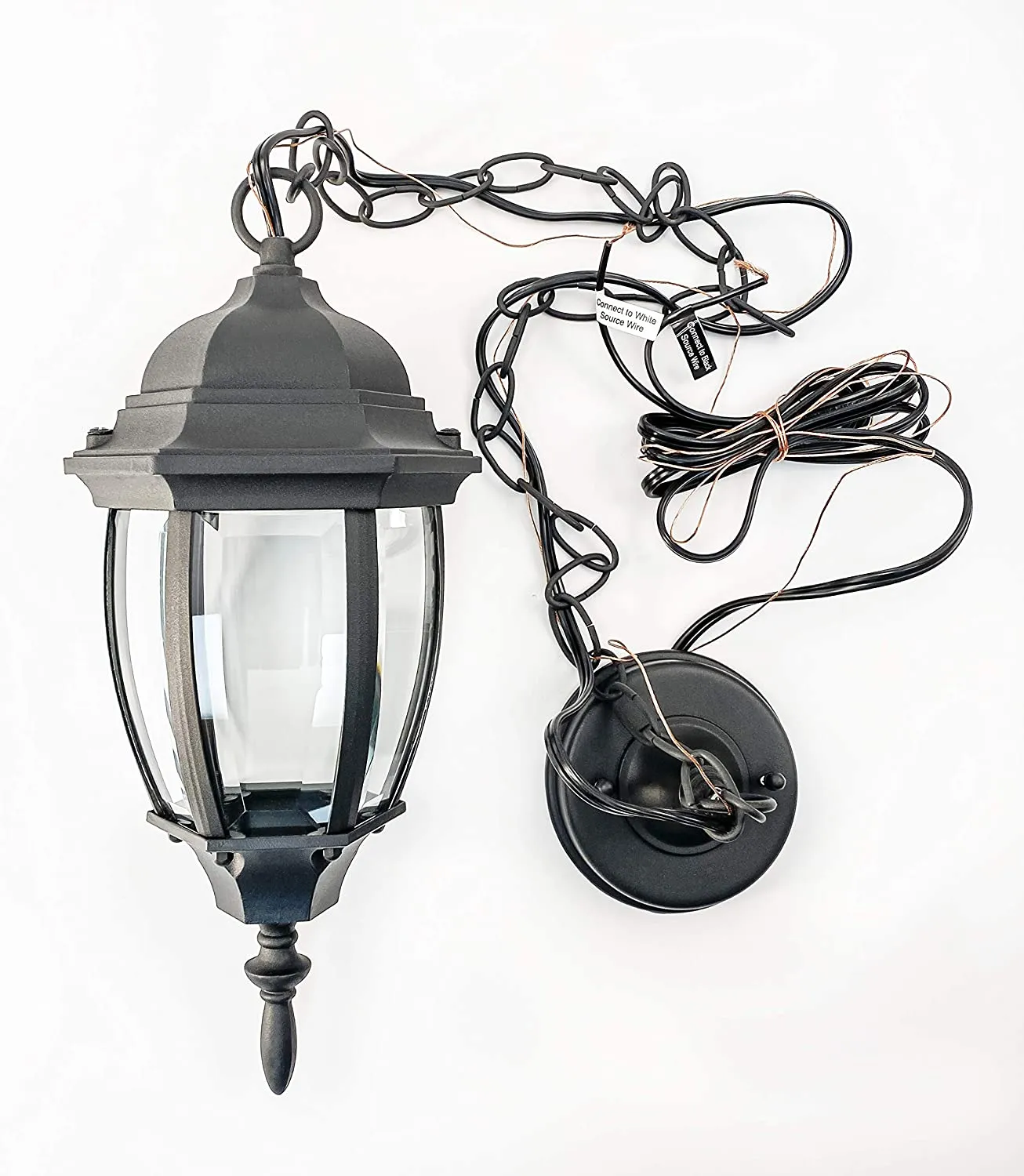 Integrated LED Curved Glass Indoor / Outdoor Pendant Lantern, 800 Lumens, 3K, Damp Location, Black Finish with Clear Glass