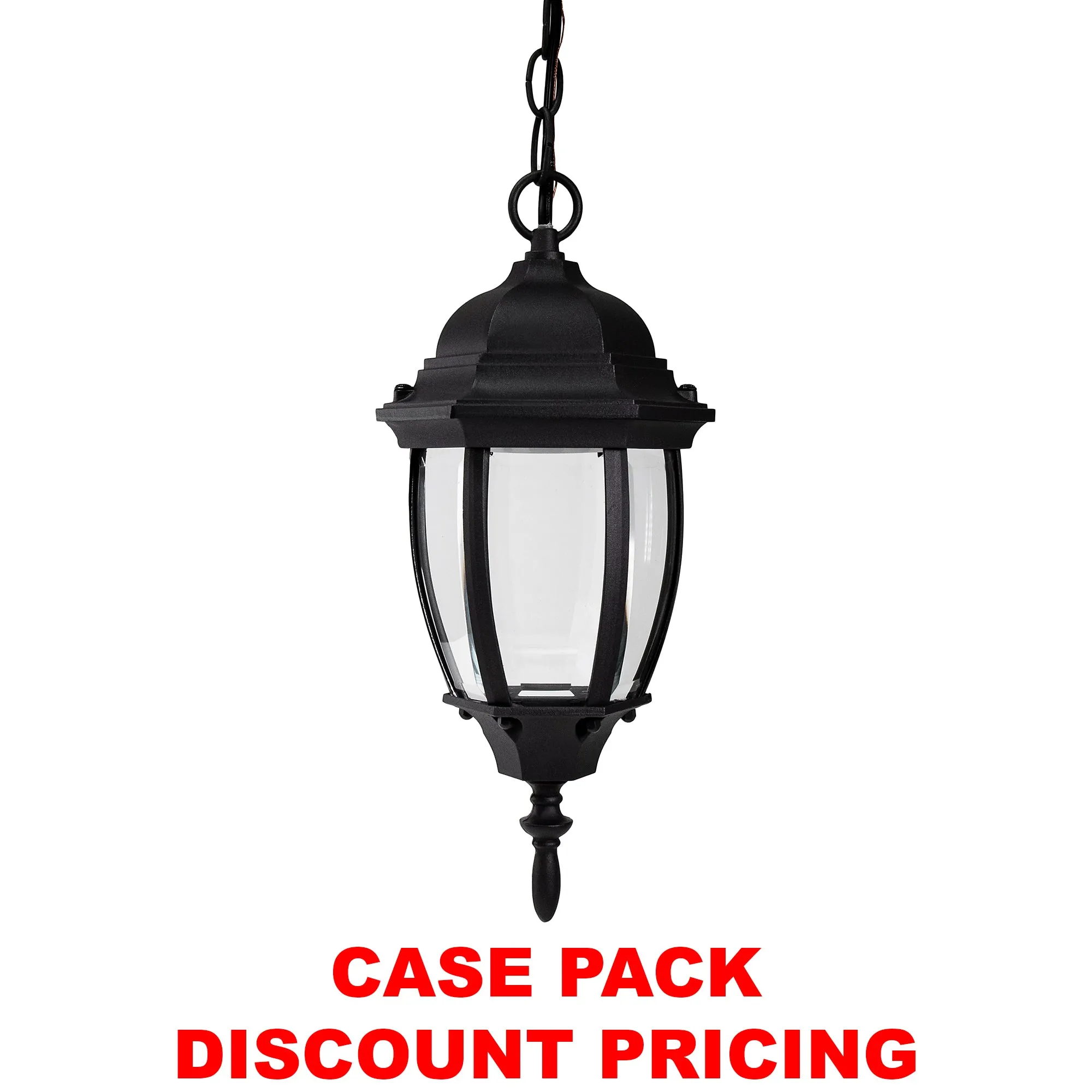 Integrated LED Curved Glass Indoor / Outdoor Pendant Lantern, 800 Lumens, 3K, Damp Location, Black Finish with Clear Glass