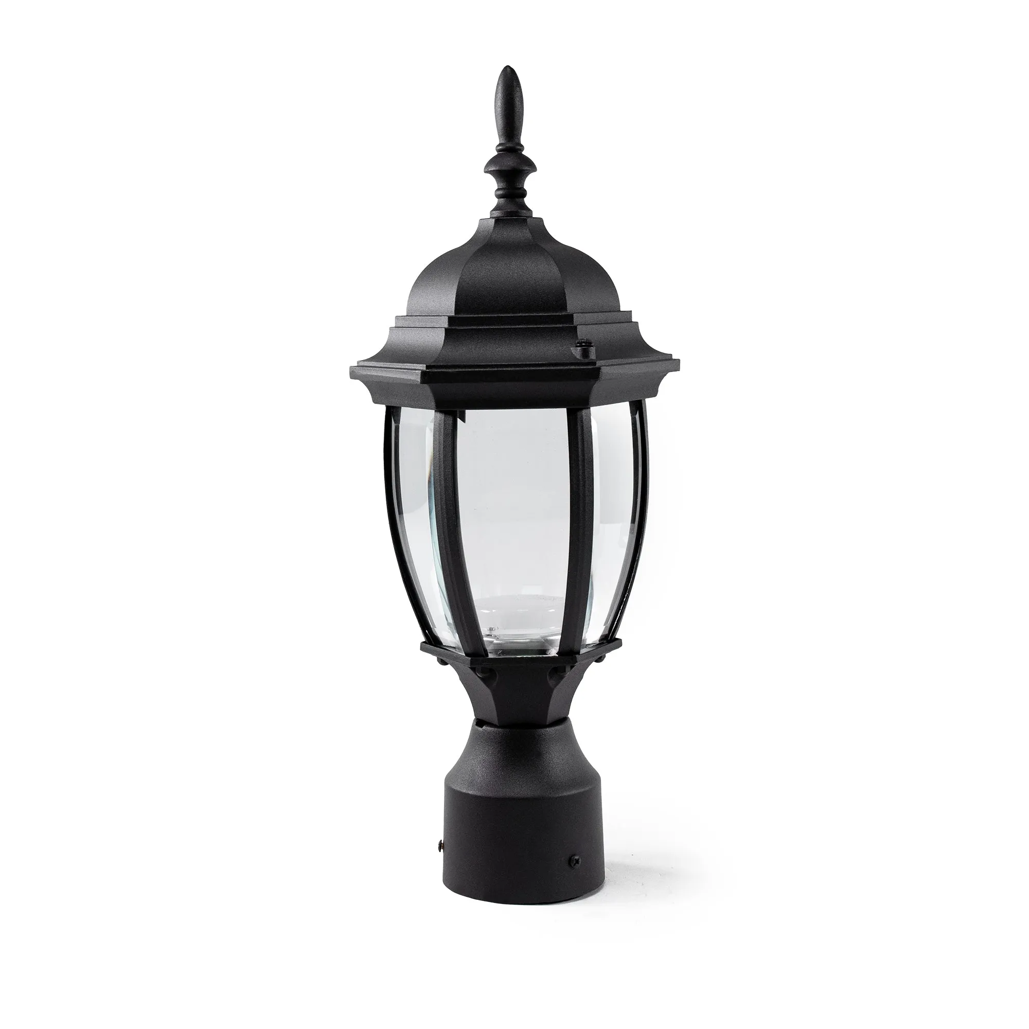 Integrated LED Curved Glass Post Lantern, 800 Lumens, 3K, Wet Location, Black Finish with Clear Glass