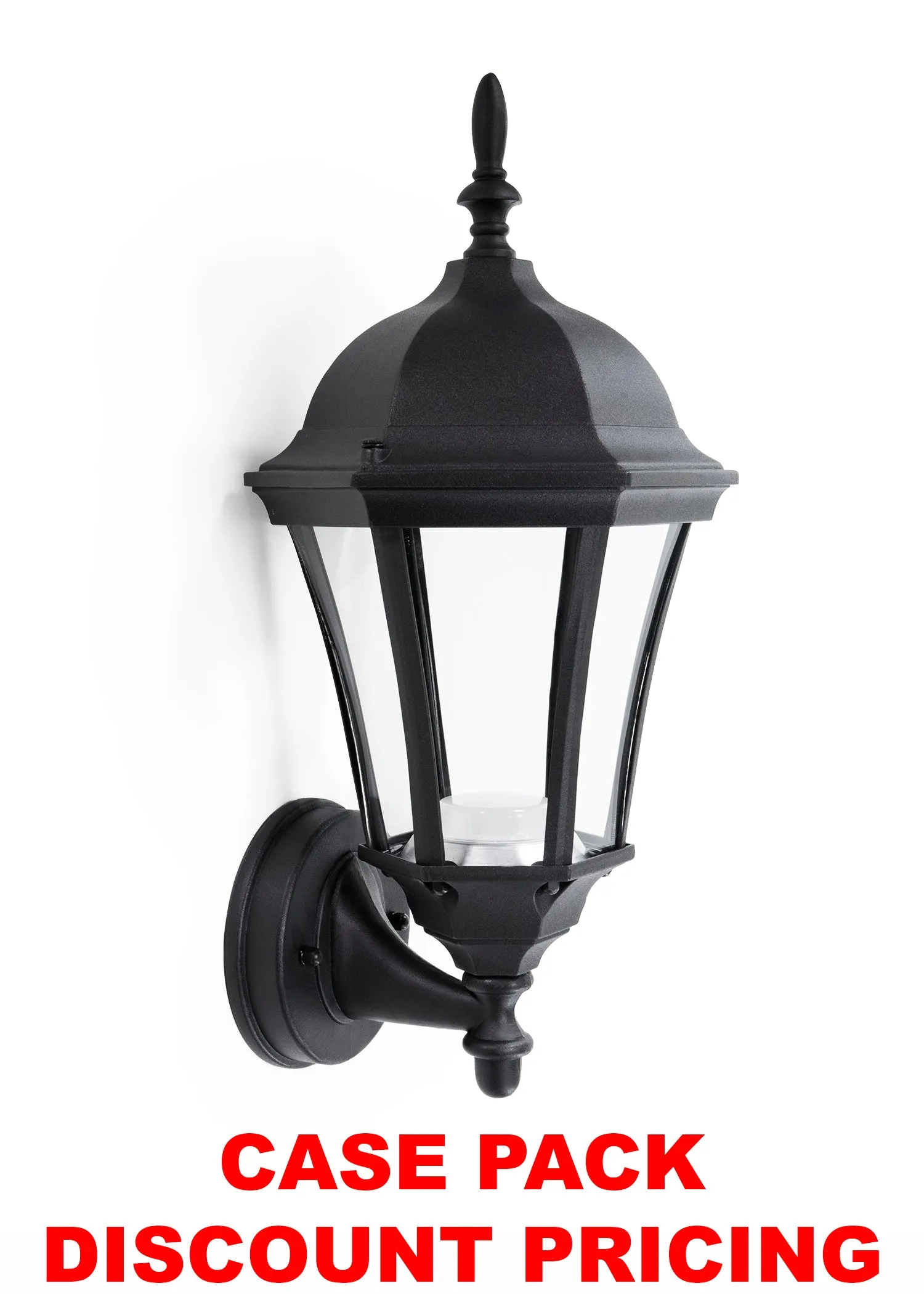 Integrated LED Inverted Glass Hex Wall Sconce Lantern, 800 Lumens, 3K, Wet Location, Black Finish with Clear Glass