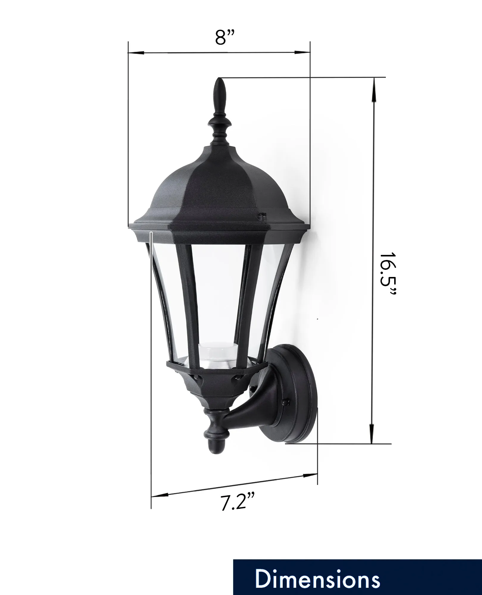 Integrated LED Inverted Glass Hex Wall Sconce Lantern, 800 Lumens, 3K, Wet Location, Black Finish with Clear Glass