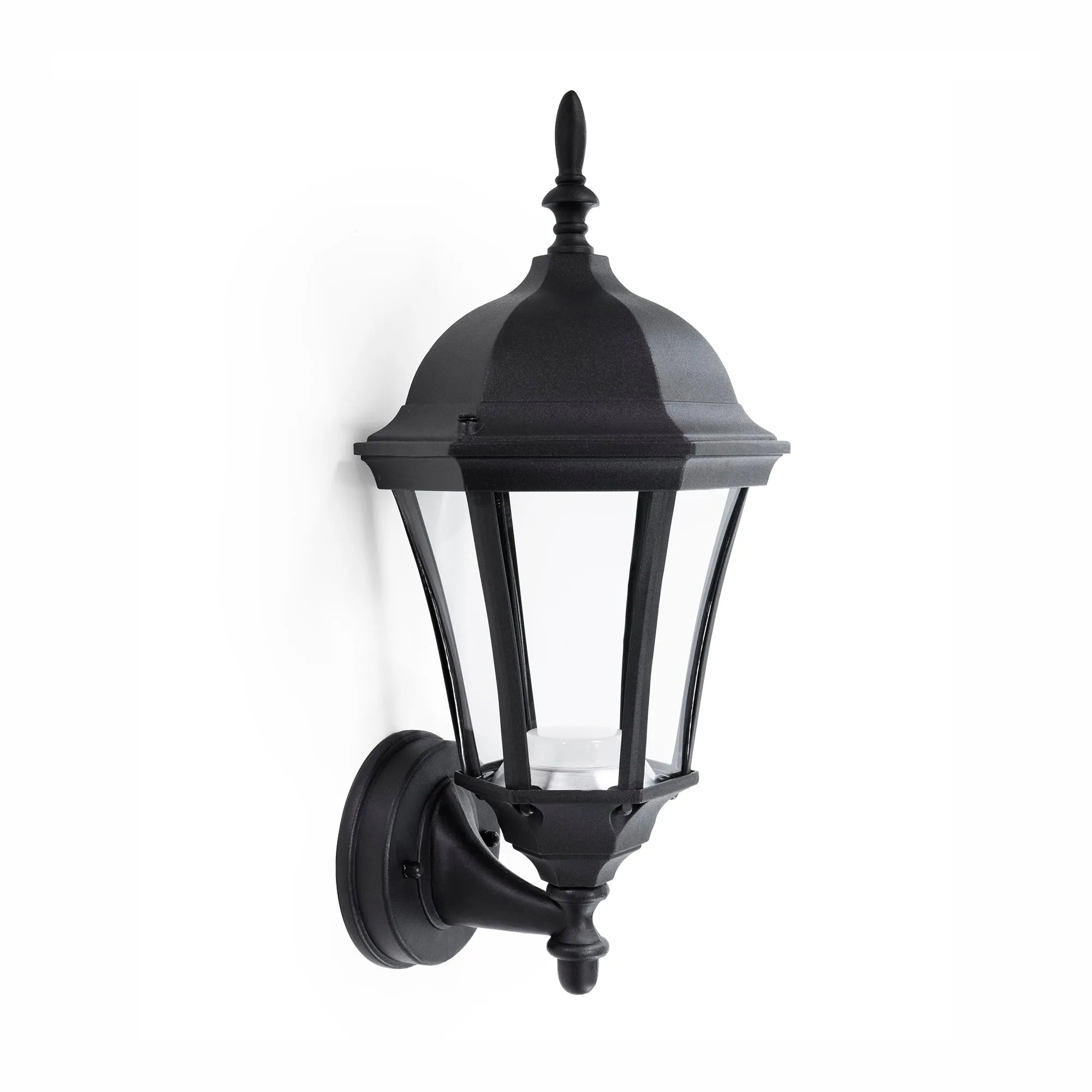 Integrated LED Inverted Glass Hex Wall Sconce Lantern, 800 Lumens, 3K, Wet Location, Black Finish with Clear Glass