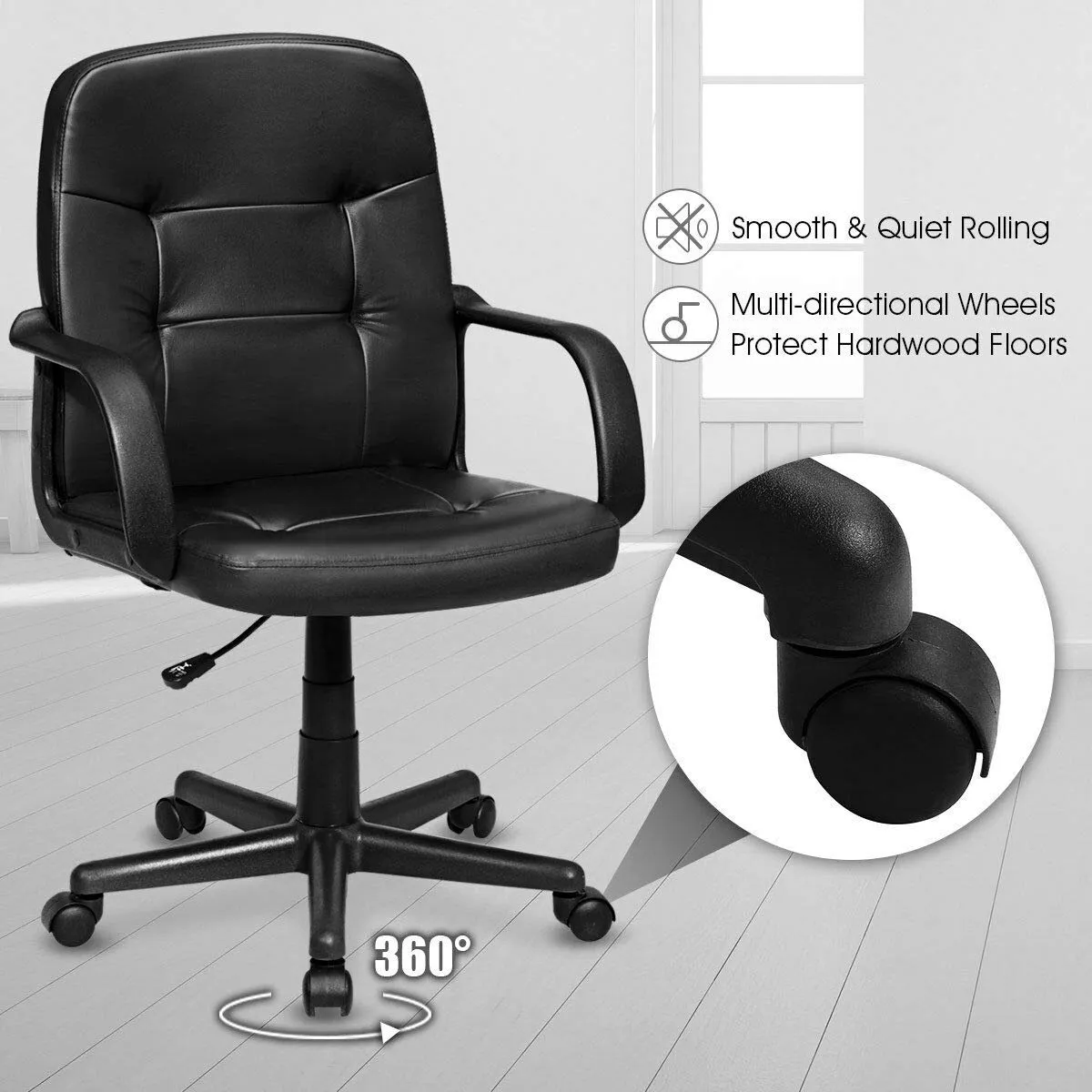 KOMFOTT Executive Chair Mid Back Office W/Arms and Swivel Wheels