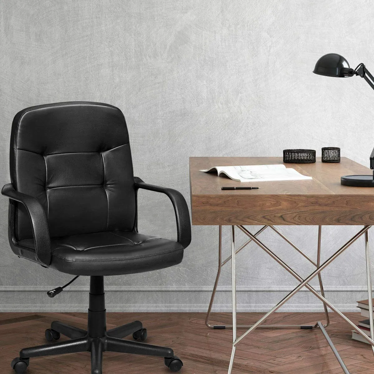 KOMFOTT Executive Chair Mid Back Office W/Arms and Swivel Wheels