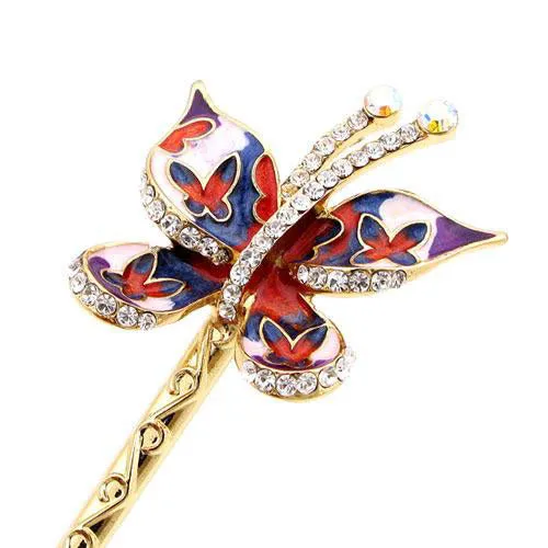 LUX Enamel Butterfly Swarovski Rhinestone Hair Stick