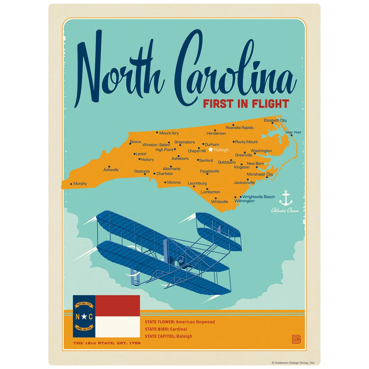 North Carolina First in Flight State Map Decal