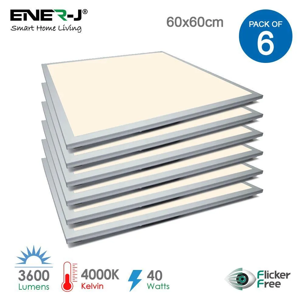 Pack of 6 LED Edgelit Ceiling Panel Tile, 4000k, 40W, 60x60 cm, 3600 Lumens, Ultra Slim LED Ceiling Panel Light Cool White, Super Bright Flat Tile LED Light for Office Bathroom Hallway