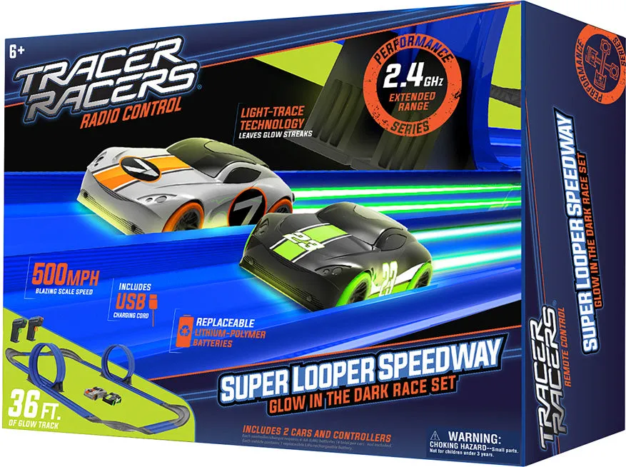 Tracer Racers RC Super Looper Speedway Glow In The Dark Race Set